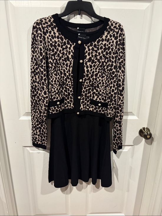 Maison Tara Dresses & Skirts - NWT! Black Dress with Beige & Black Leopard Print Cardigan - Elegant Formal Set